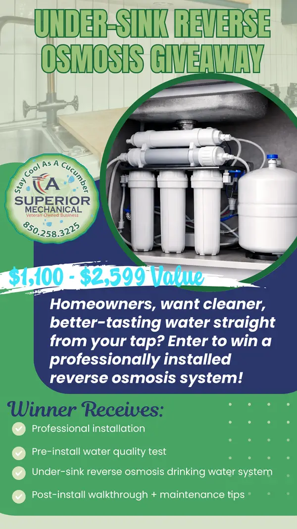 Under-sink reverse osmosis giveaway flyer describing the prize