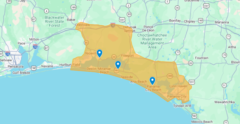 Northwest Florida service area map