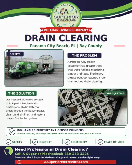 Hydro jetting drain clearing in Panama City Beach Florida for grease buildup