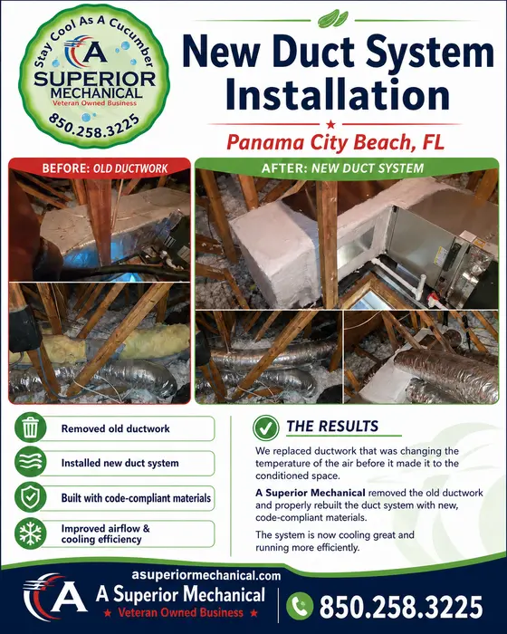 New duct system installation in Panama City Beach with before-and-after photos and documented results