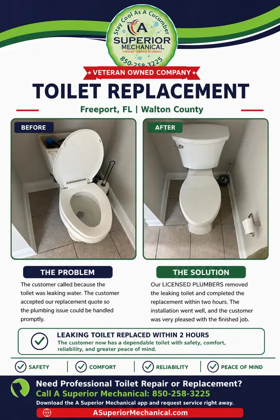 Toilet replacement in Freeport Florida with before-and-after project photos