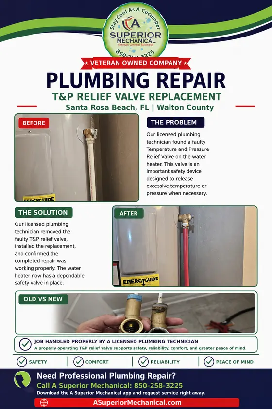 Temperature and pressure relief valve replacement in Santa Rosa Beach Florida