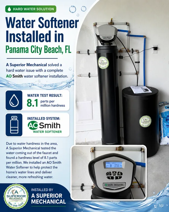Water softener installed in Panama City Beach with project details and water test result