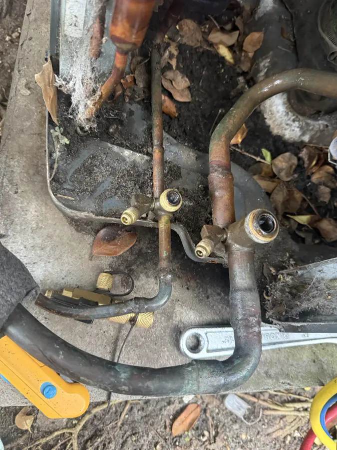 HVAC service valve in Freeport FL before replacement